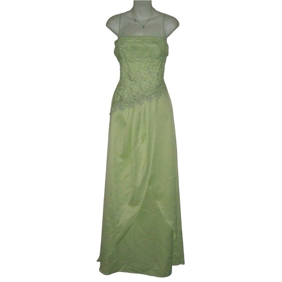 Masquerade Dress Vintage y2k Lime Green Fairy Mesh Glitter Gown Princess Pixie - Picture 2 of 16